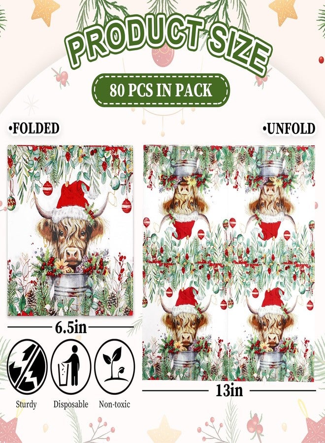 Whaline 80Pcs Christmas Luncheon Napkins Highland Cow Paper Napkin Disposable Dinner Hand Napkin for Holiday Party Supplies Decor - Image 2